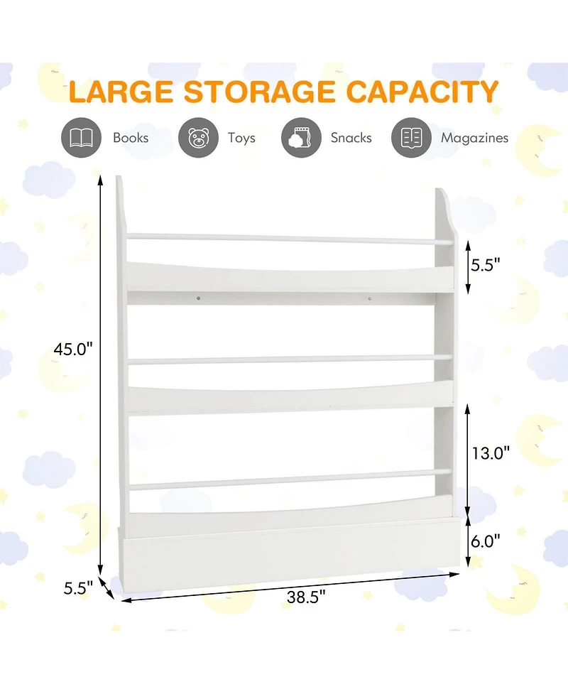 3-Tier Bookshelf with 2 Anti-Tipping Kits for Books and Magazines