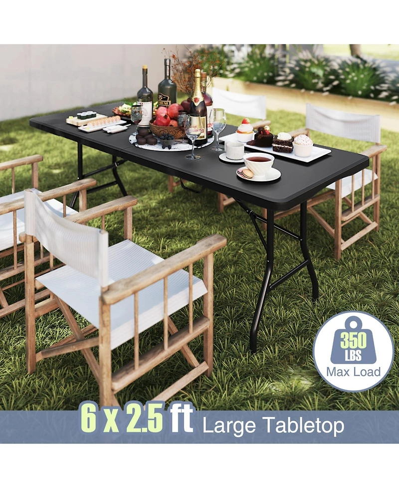 6 ft Portable Folding Table 350 Lbs Fold-in-Half Table with Hdpe Tabletop