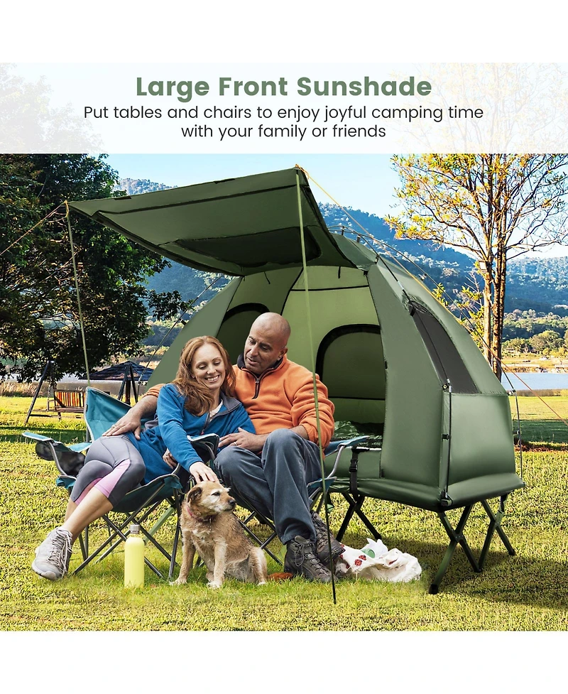 Camping Tent Cot, 5-in-1 Folding Camping Bed with Air Mattress, Pillow, Sleeping Bag, Waterproof Elevated Tent Shelter, Portable Outdoor Sleeping Cot