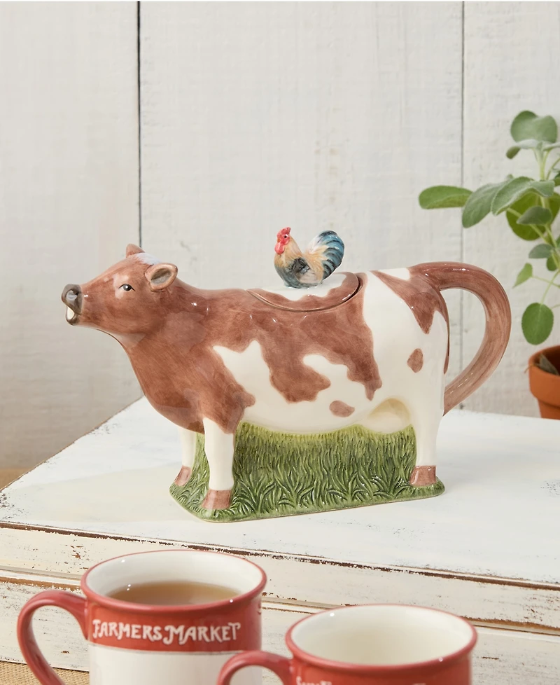 Certified International Vintage Farm 3-d Cow Teapot