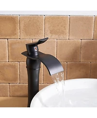 Waterfall Single Hole Single-Handle Low-Arc Bathroom Faucet With Supply Line in Matte Black