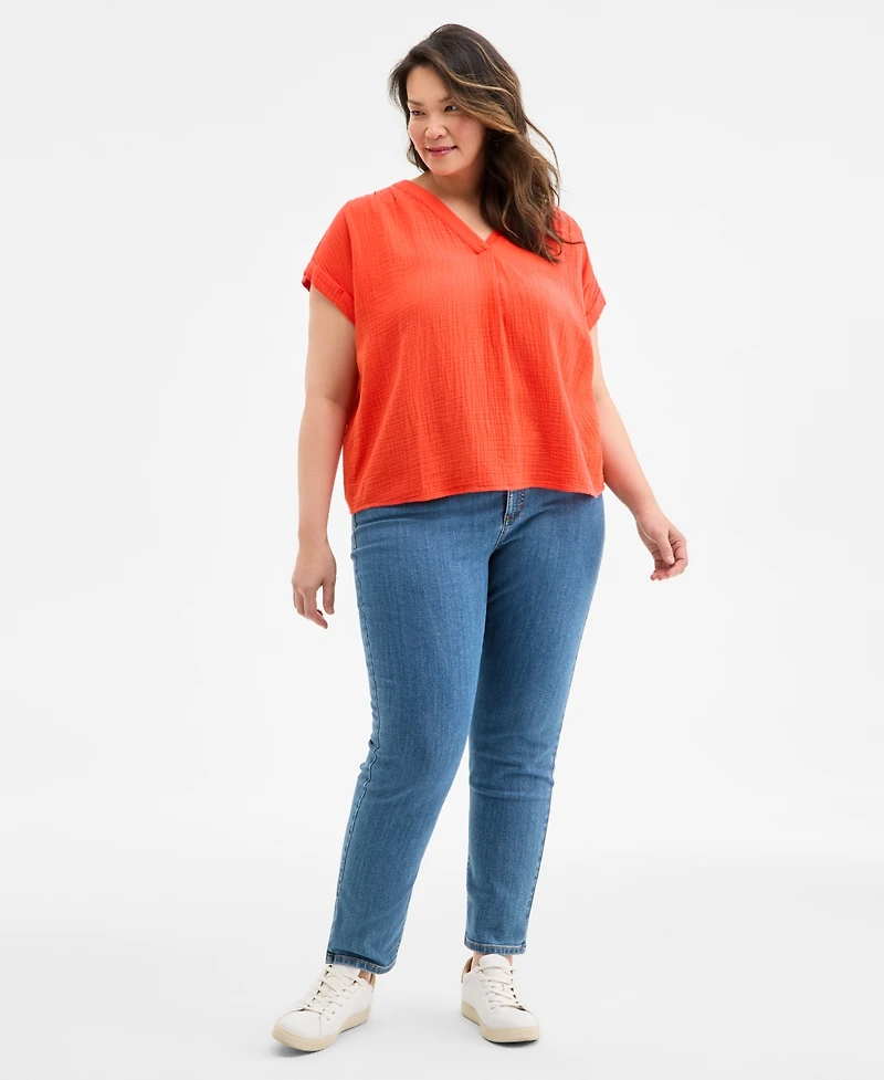 Style & Co Plus Solid V-Neck Camp Shirt, Exclusively at Macy's