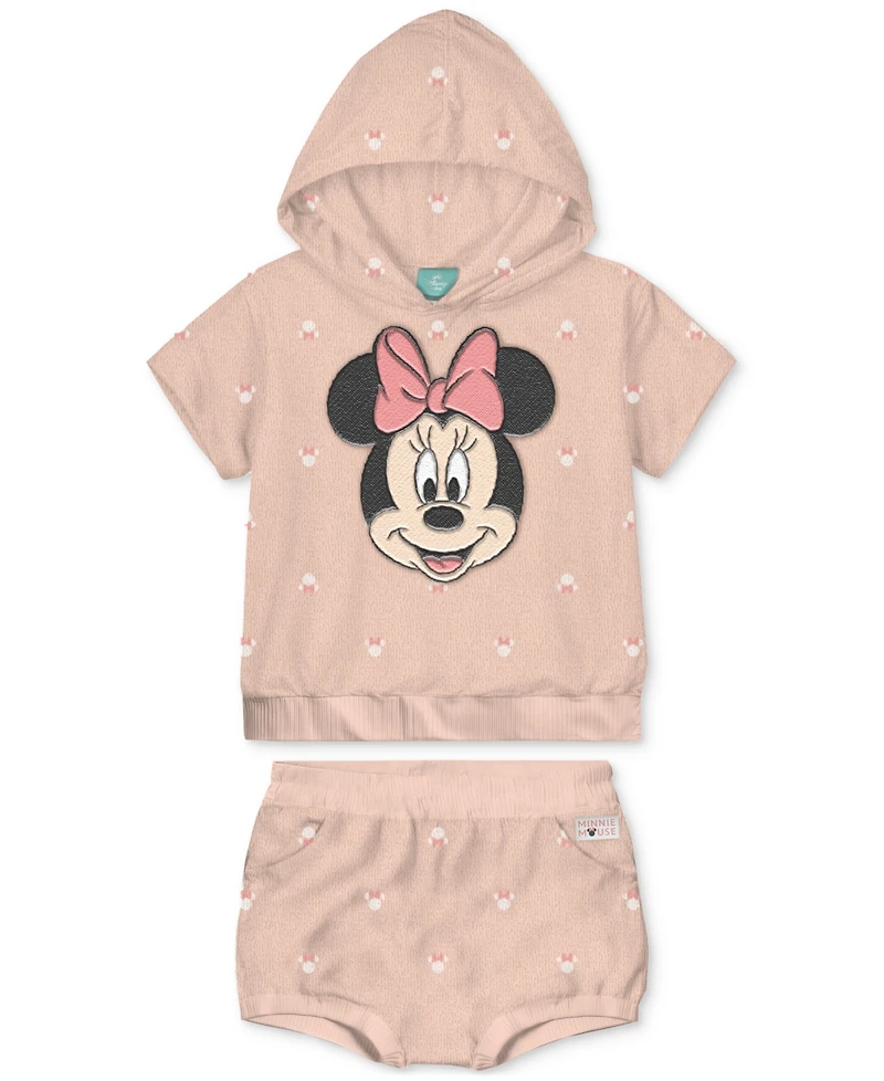 Disney Baby Girls Minnie Mouse Terry Hoodie & Shorts, 2 Piece Set
