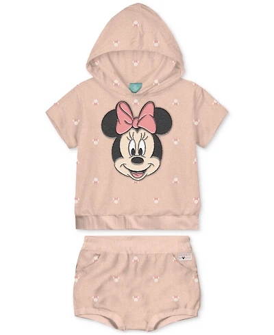 Disney Baby Girls Minnie Mouse Terry Hoodie & Shorts, 2 Piece Set