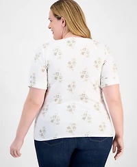 Style & Co Plus Printed Elbow-Sleeve Top, Exclusively at Macy's