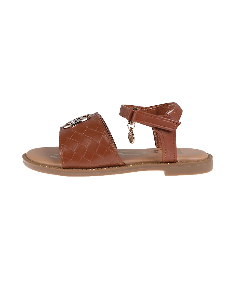 Bebe Little Girls Embossed Flat with Medallion Hardware Sandals