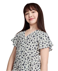 Calvin Klein Big Girls Scratchy Floral Wrap Short Sleeve Dress