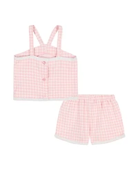 Kids Headquarters Toddler and Little Girls 2-Piece Jacquard Checkered Knit Halter Shorts Set