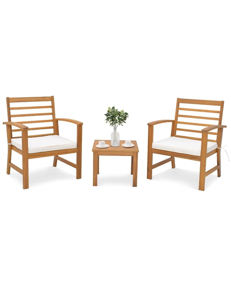 Gymax 3 Piece Outdoor Furniture Set Acacia Wood Conversation Set w/ Cushions