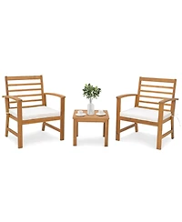 Gymax 3 Piece Outdoor Furniture Set Acacia Wood Conversation Set w/ Cushions
