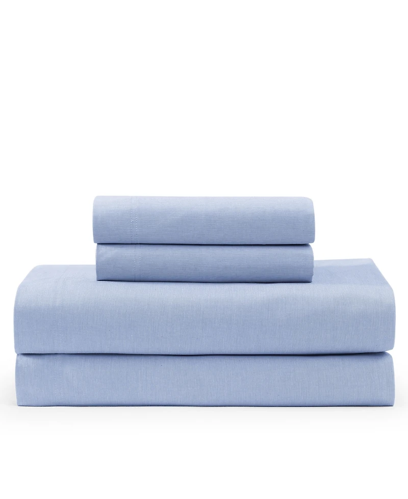 Tommy Hilfiger Solid 144-Thread Count Cotton Chambray Washed -Pc. Sheet Set