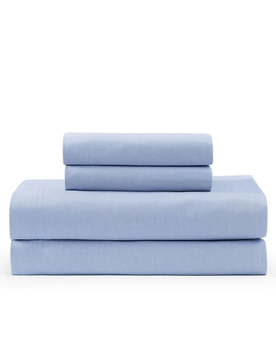 Tommy Hilfiger Solid 144-Thread Count Cotton Chambray Washed -Pc. Sheet Set