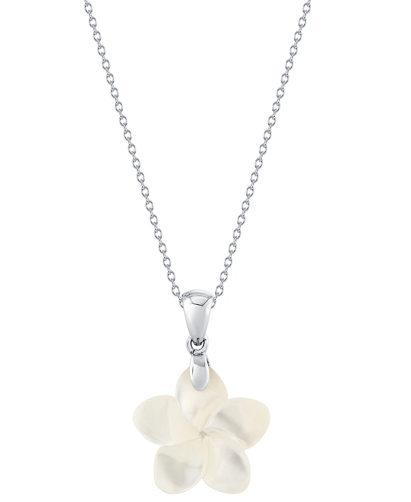 Mother-of-Pearl (18mm) Flower 18" Pendant Necklace in Sterling Silver