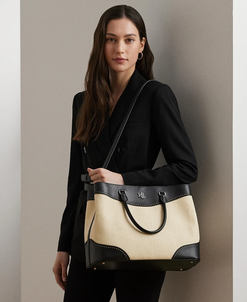 Lauren Ralph Lauren Marcy Straw & Leather Satchel
