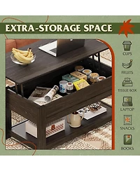 Wlive Modern Lift Top Coffee Table,Rustic Coffee Table with Storage Shelf and Hidden Compartment,Wood Lift Tabletop for Home Living Room,Black.