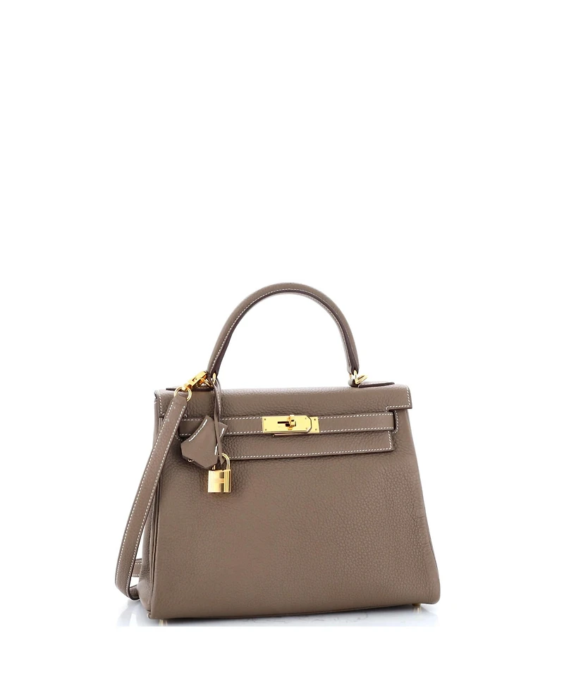 Pre-Owned Hermes Kelly 28 Handbag Grey Clemence with Gold Hardware