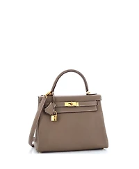 Pre-Owned Hermes Kelly 28 Handbag Grey Clemence with Gold Hardware