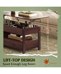 Wlive Lift Top Coffee Table for Living Room,Coffee Table with Storage,Hidden Compartment and Metal Frame, Central Table for Reception Room,Espresso