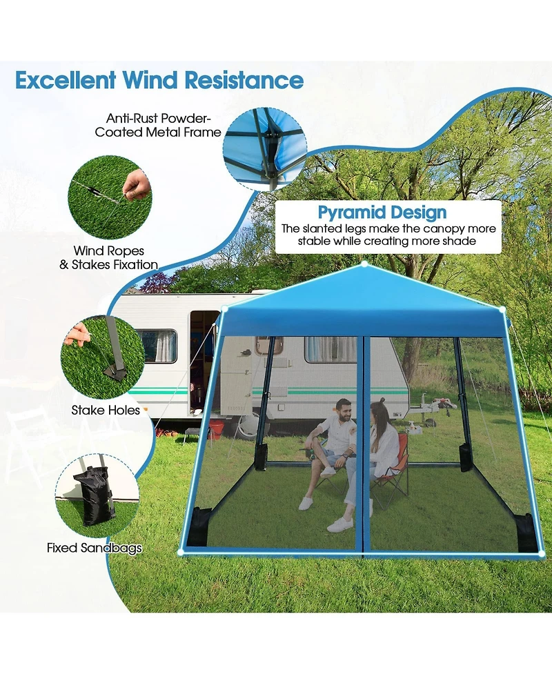 10 x 10 Feet Pop Up Canopy with Mesh Sidewalls and Roller Bag