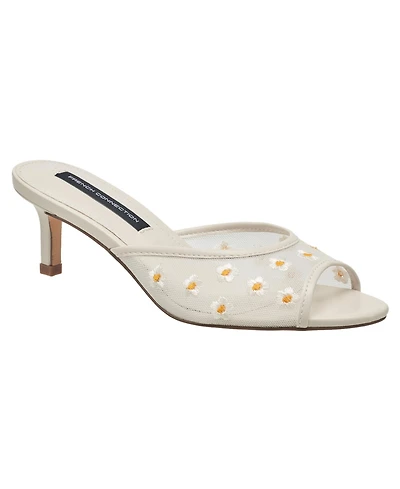 French Connection Nancy Mesh Embroidered Kitten Heel