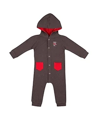 Colosseum Baby Boys and Girls Charcoal Wisconsin Badgers Zando-Zan Waffle Full-Snap Hooded Romper