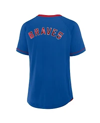 Fanatics Women's Royal Atlanta Braves Cooperstown Collection League Diva Raglan V-Neck T-Shirt