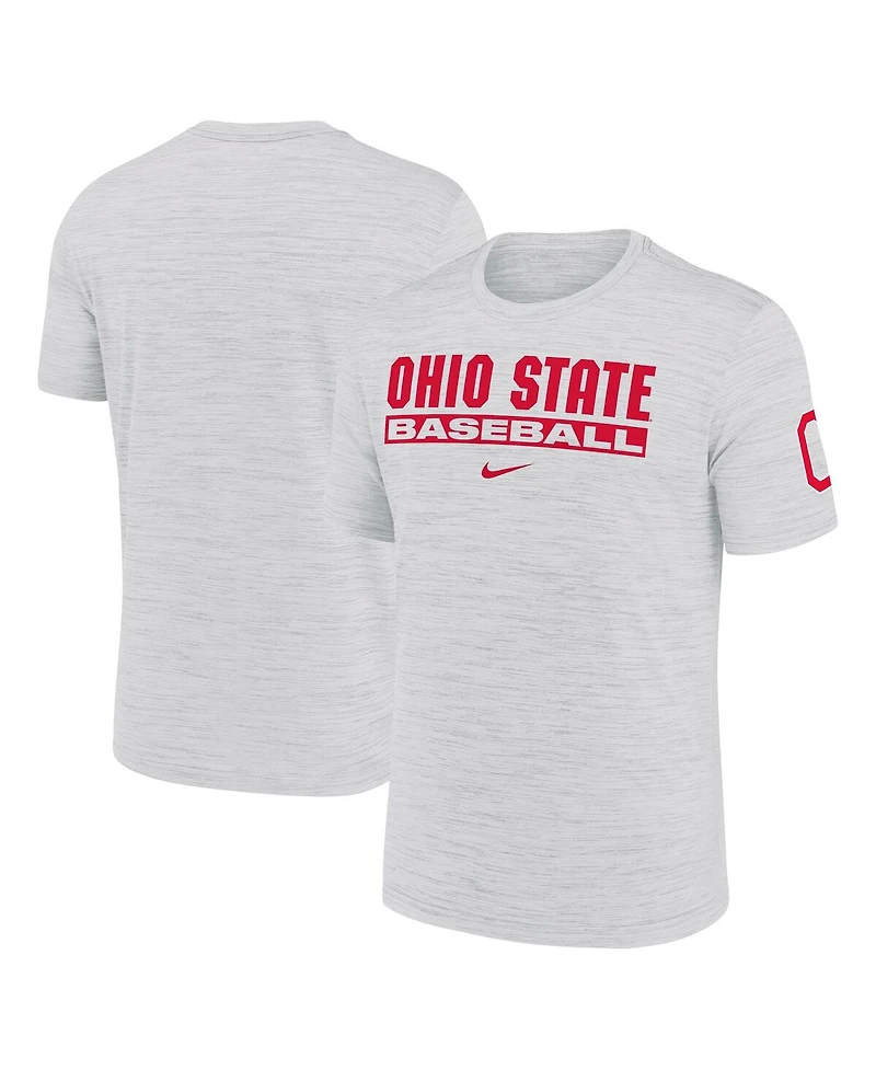 Nike Men's Ash Ohio State Buckeyes Velocity Baseball Wordmark Stack Performance T-Shirt