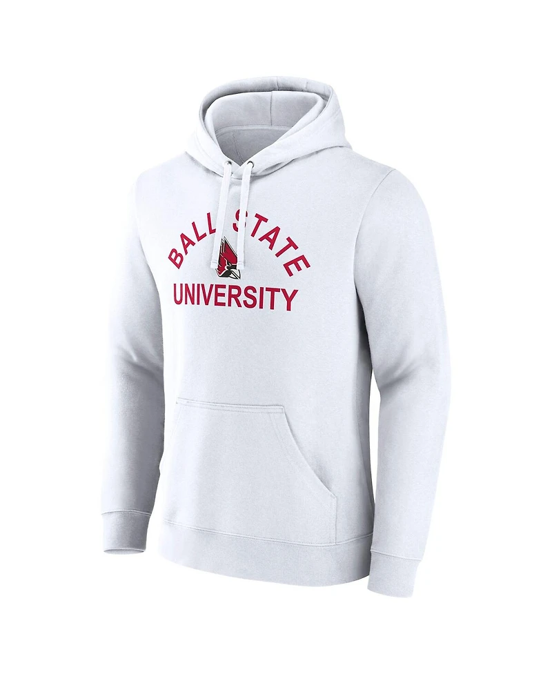 Fanatics Men's White Ball State Cardinals Primary Logo Pullover Hoodie