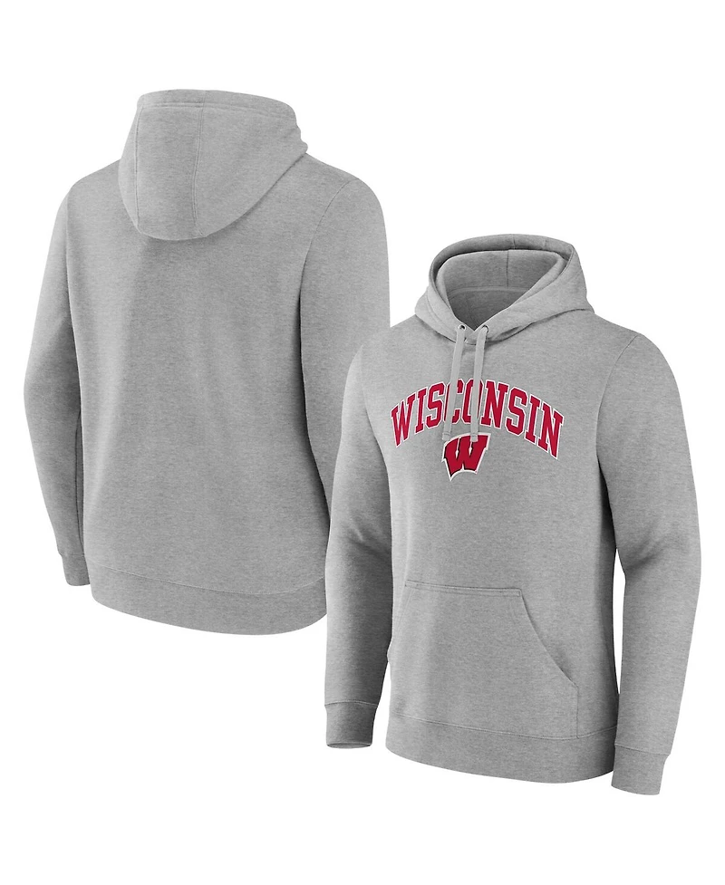 Fanatics Men's Gray Wisconsin Badgers Arched Logo Pullover Hoodie