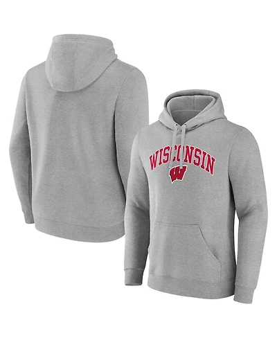 Fanatics Men's Gray Wisconsin Badgers Arched Logo Pullover Hoodie