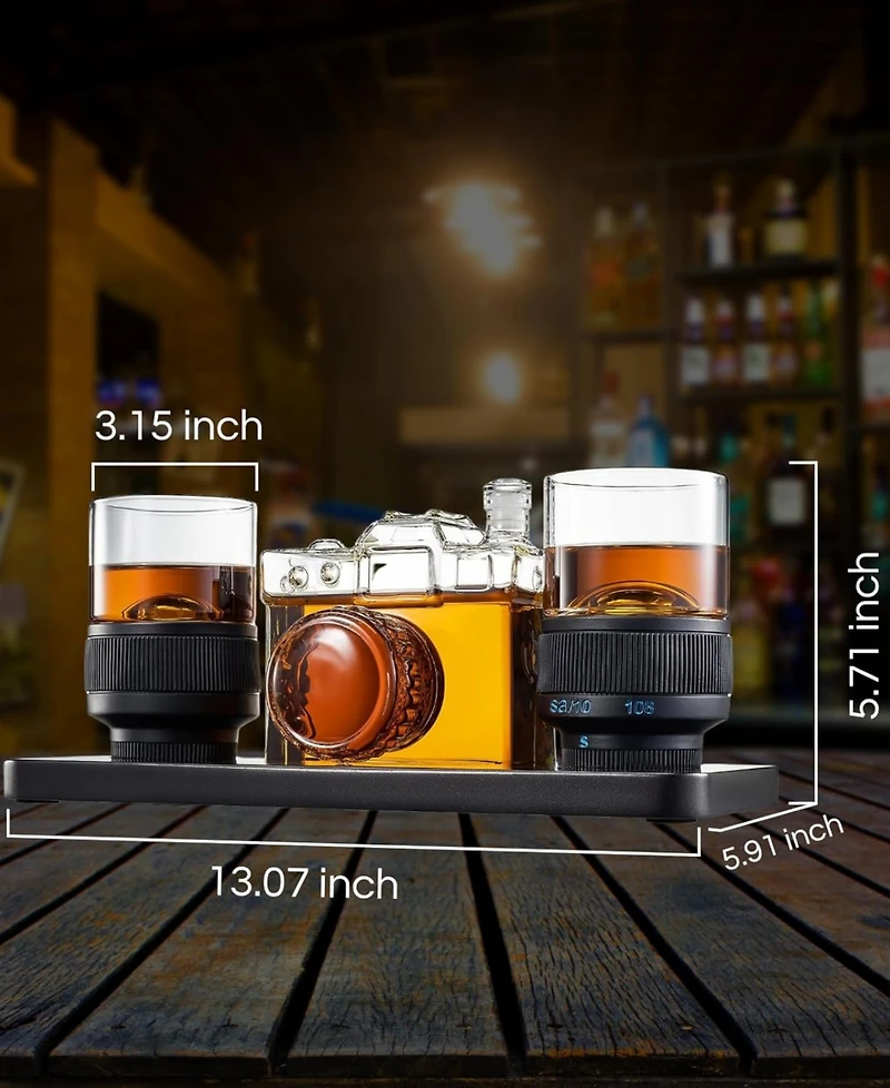 The Wine Savant Camera Shaped Wine and Whiskey Decanter Set