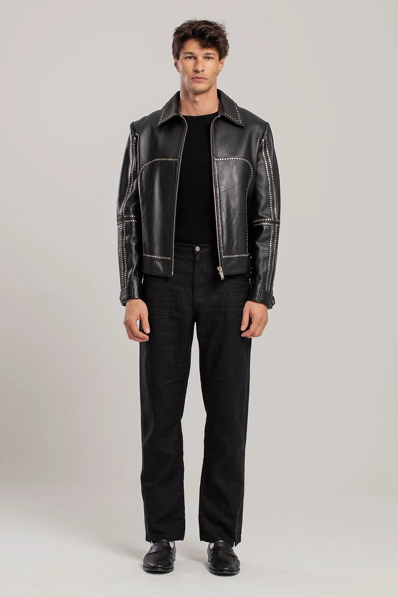 Pcfg Men's Leather Jacket Stud Rocks Details