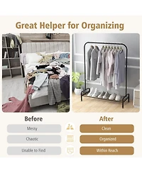 Heavy Duty Clothes Stand Rack with Top Rod and Lower Storage Shelf