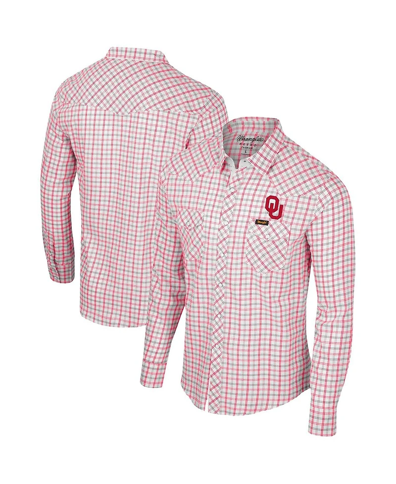 Colosseum x Wrangler Men's White Oklahoma Sooners Plaid Windowpane Long Sleeve Full-Snap Shirt