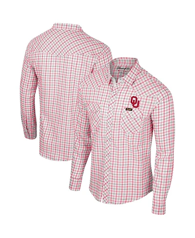Colosseum x Wrangler Men's White Oklahoma Sooners Plaid Windowpane Long Sleeve Full-Snap Shirt