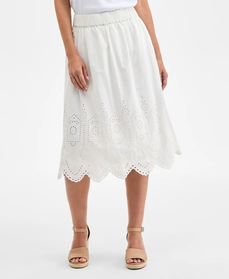 Style & Co Petite Cotton Eyelet-Hem Skirt, Exclusively at Macy's