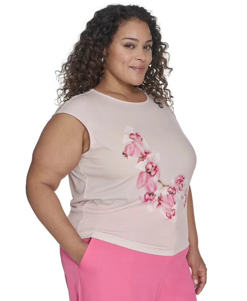 Calvin Klein Plus Placed-Floral Sleeveless Top