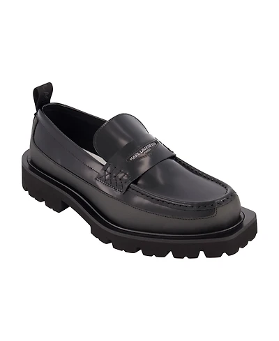 Karl Lagerfeld Paris Men's White Label Collection Front Logo Penny Loafers
