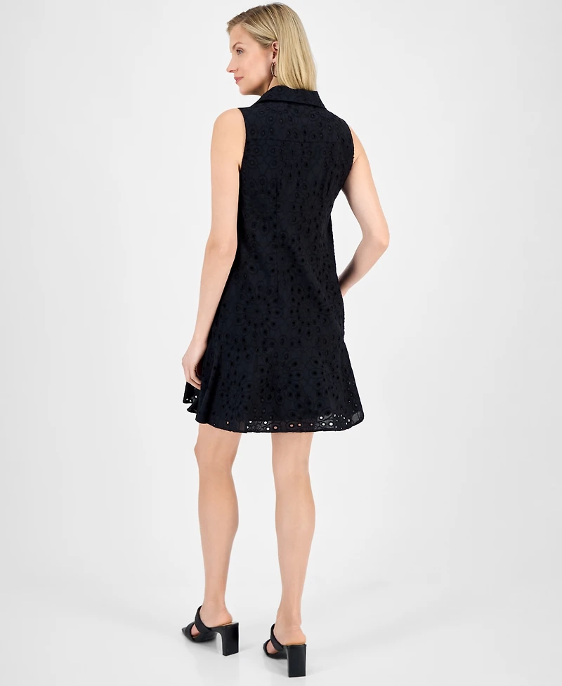 Robbie Bee Women's Cotton Sleeveless Eyelet Shift Dress