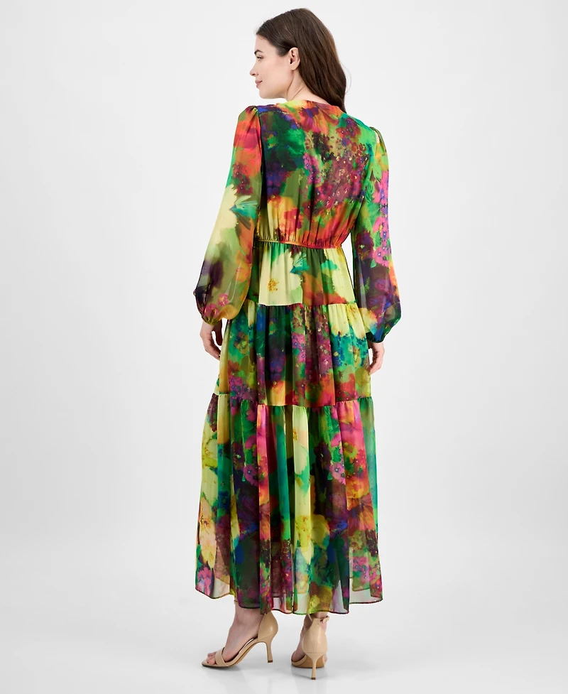 Robbie Bee Women's V-Neck Long-Sleeve Maxi Dress