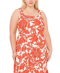 Vince Camuto Plus Printed Square-Neck Smocked-Back Sleeveless Maxi Dress
