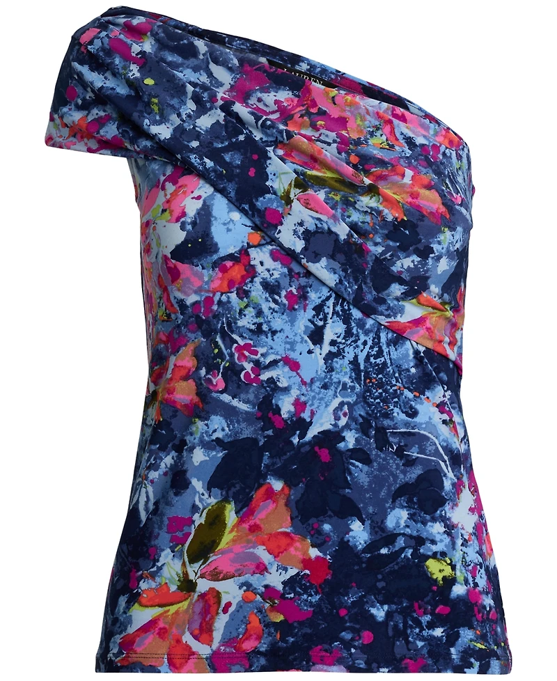 Lauren Ralph Women's Print Stretch Jersey One-Shoulder Top