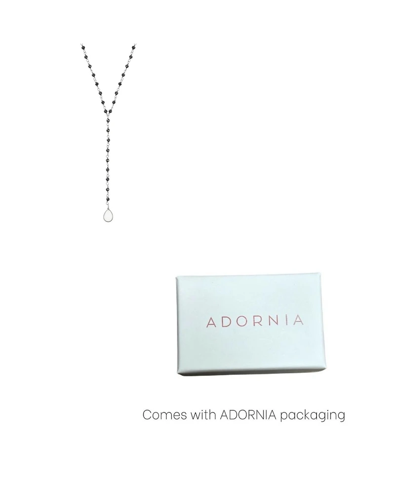 Adornia Fine Black Spinel Rosary Lariat with Moonstone Drop black rhodium .925 silver