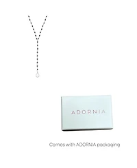Adornia Fine Black Spinel Rosary Lariat with Moonstone Drop black rhodium .925 silver