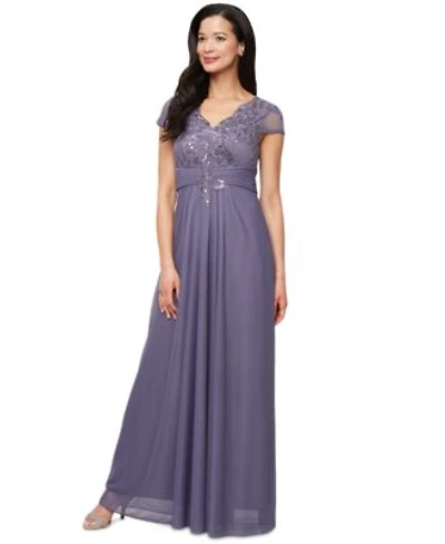 Alex Evenings Womens Embellished Short Sleeve Gown