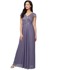 Alex Evenings Womens Embellished Short Sleeve Gown