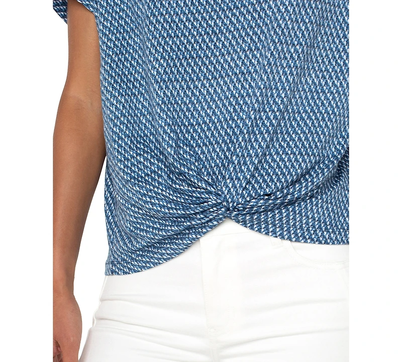Liverpool Los Angeles Petite Twist-Hem Flutter-Sleeve Top