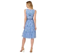 Adrianna Papell Women's Beaded Tiered Mesh Dress