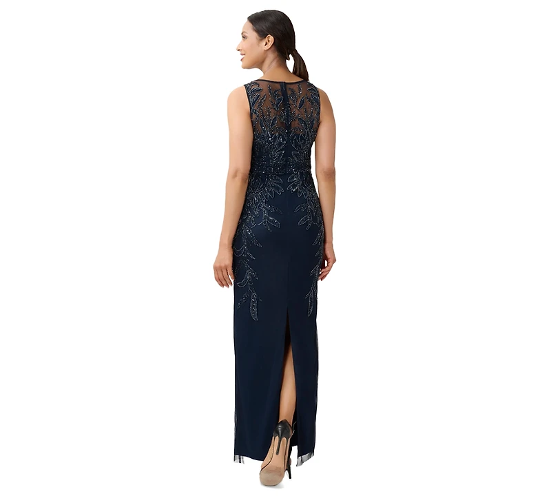 Adrianna Papell Petite Beaded Sleeveless Sheath Gown
