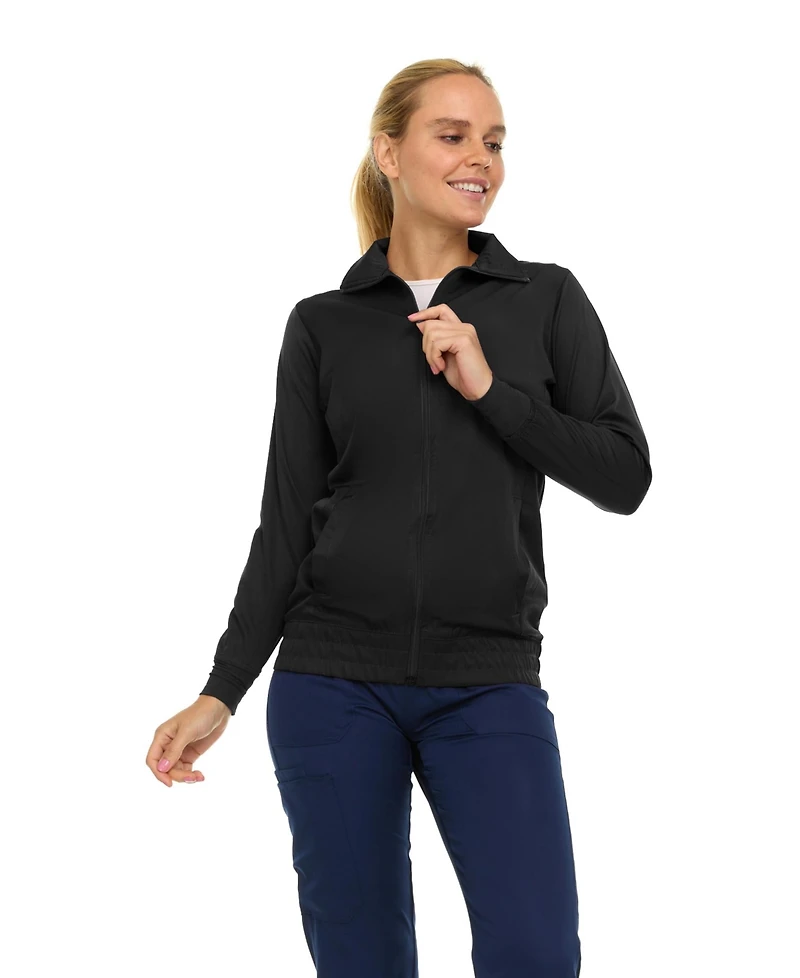 Medichic Women's Scrub Jackets for Woman, Zip Front Nurse Jacket, 4-Way Stretch Fabric Warm Up Coat Pewter X Large